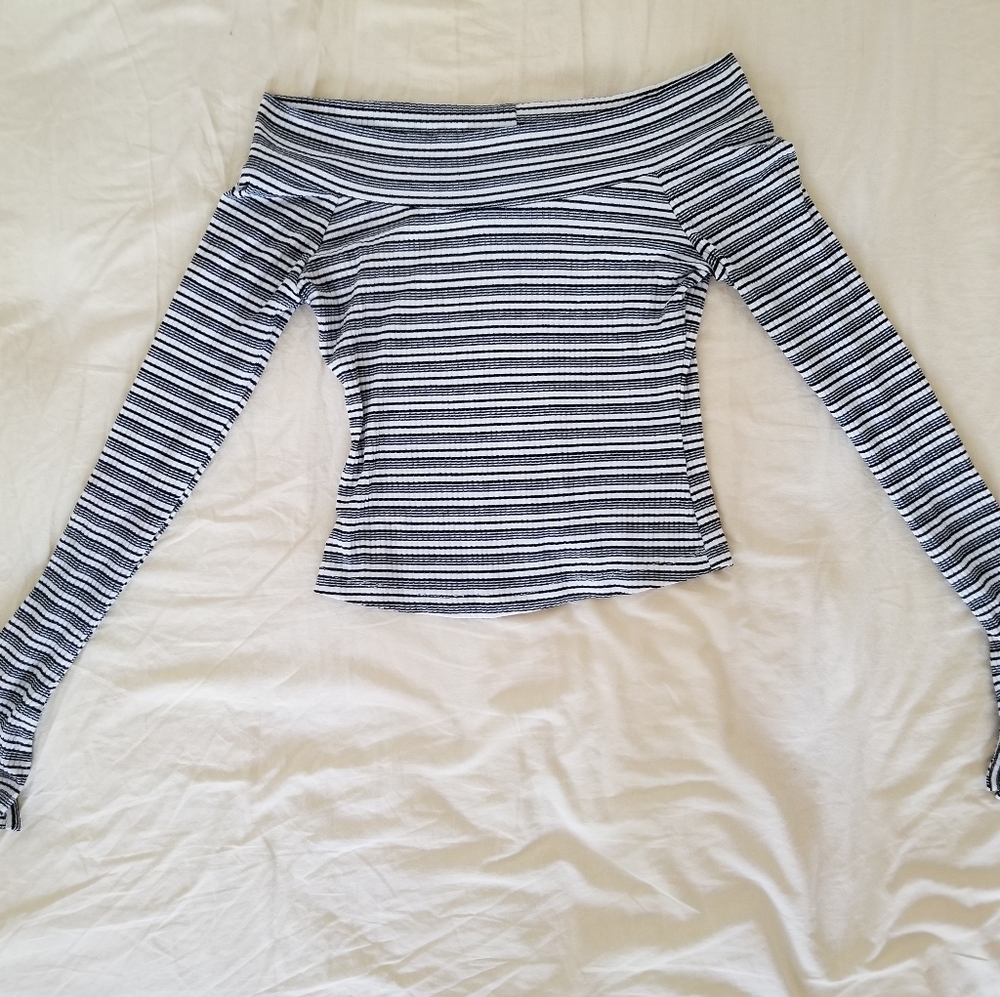 Off-shoulder striped top with bell sleeves
